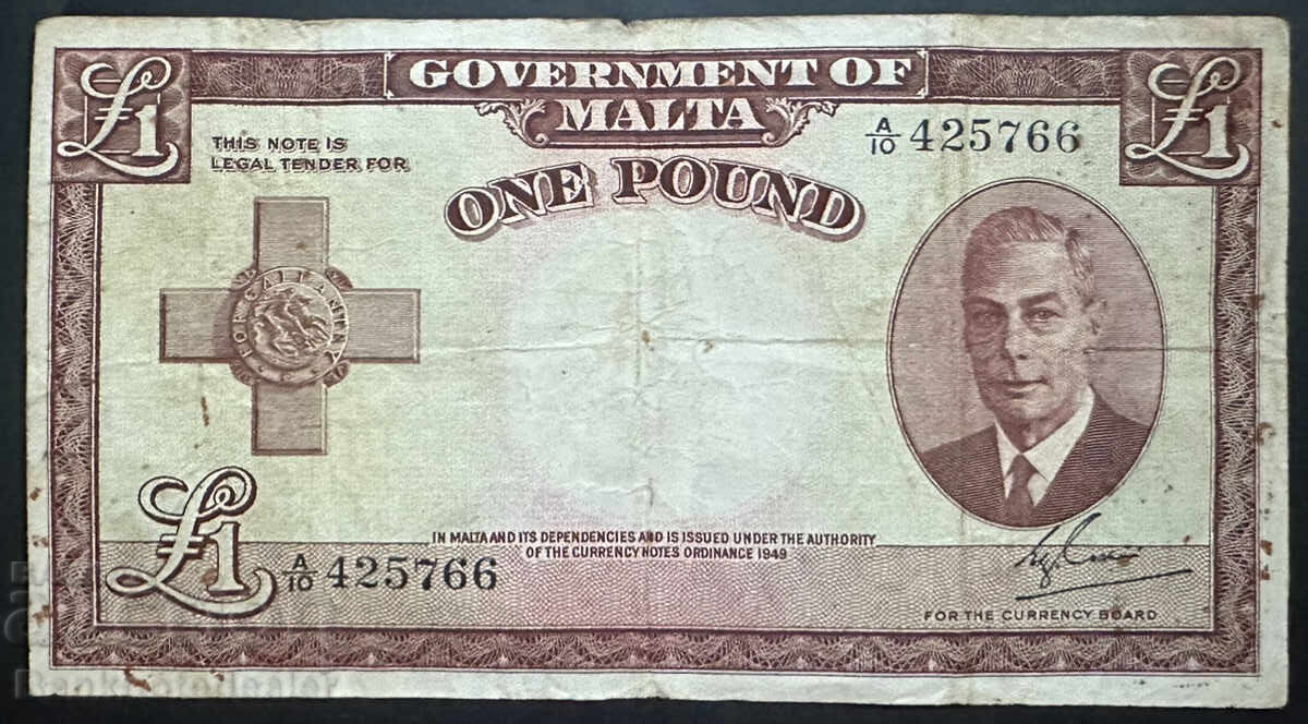Malta 1 Pound 1949 1951 Pick 22a Ref 5766