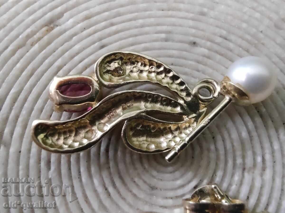 Доставка на Обици, Злато 585, камък:Гранат Диаманти Перли Доставка на Обици, Злато 585, камък:Гранат Диаманти Перли