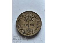 2 Σελίνια Βρετανικής Δυτικής Αφρικής 1938 χαλκός