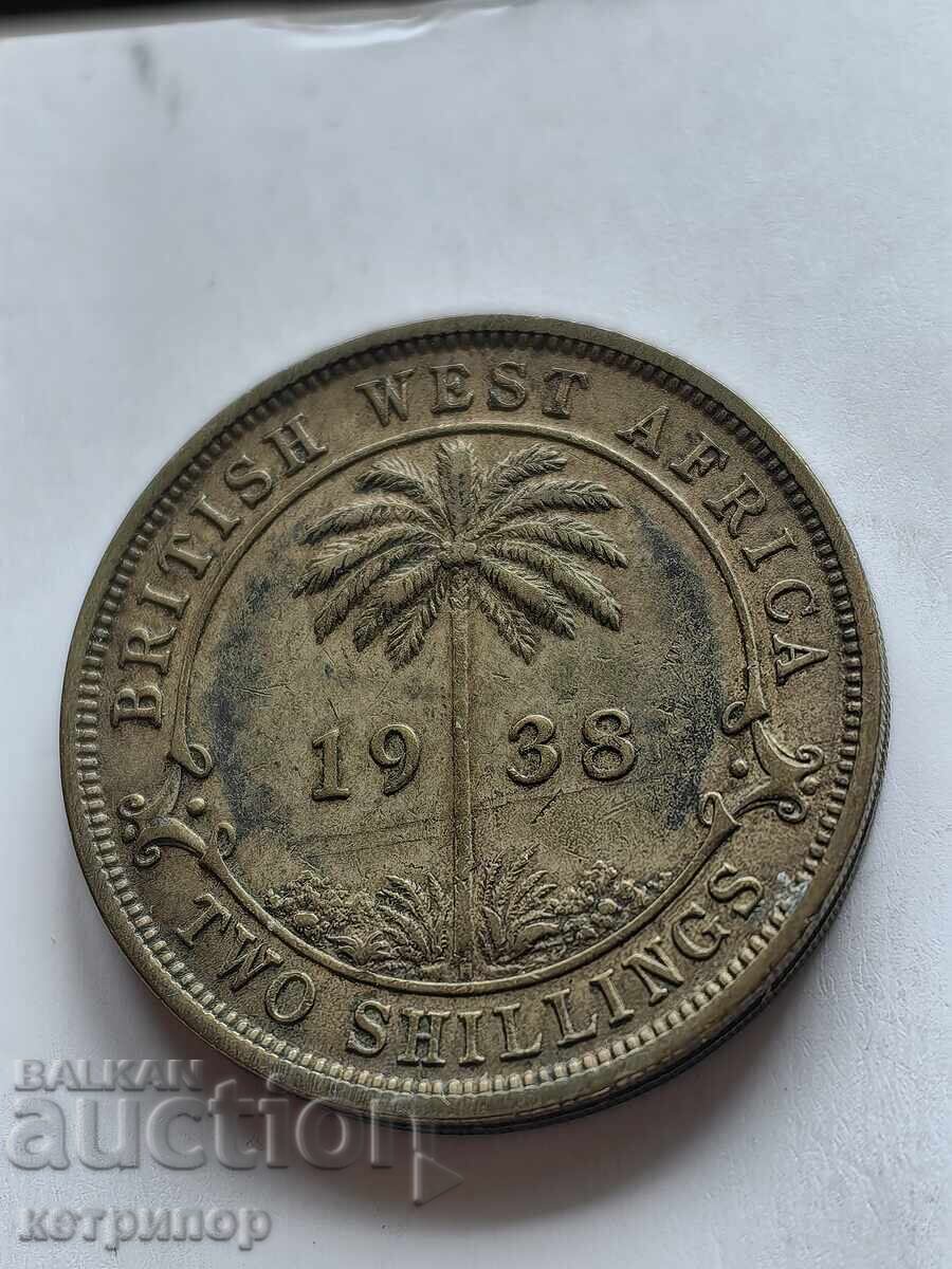 2 Σελίνια Βρετανικής Δυτικής Αφρικής 1938 χαλκός