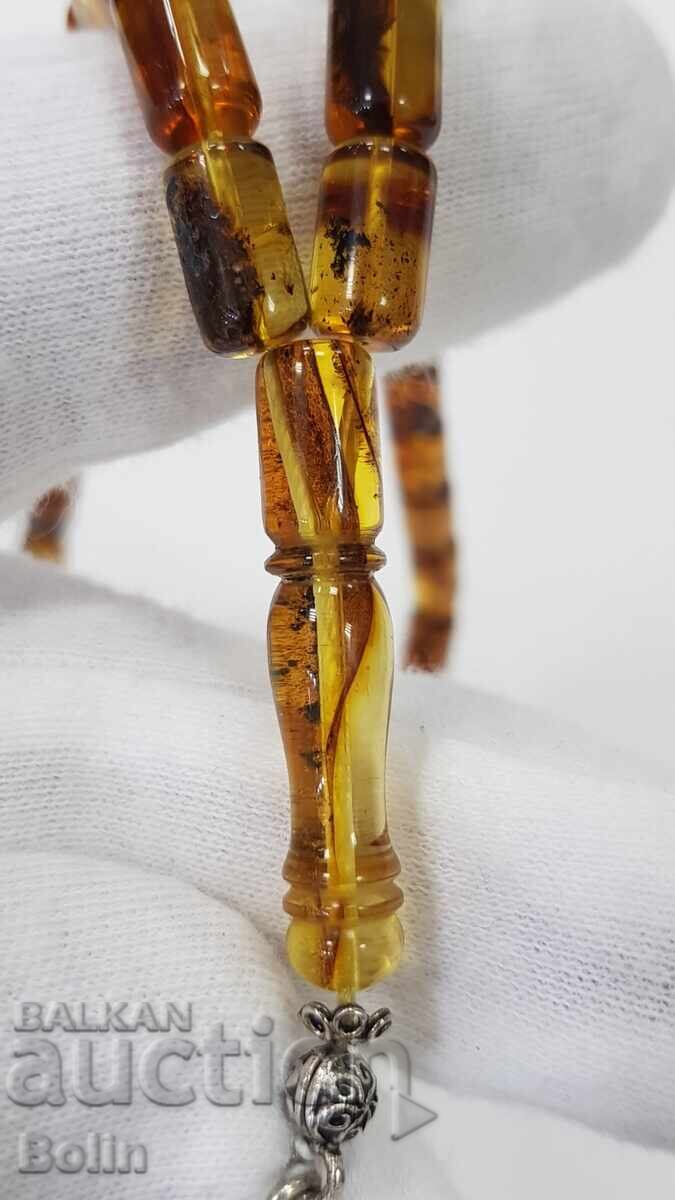 Παράδοση Αυθεντικό κομπολόι Βαλτικής κεχριμπάρι ασήμι 33 χάντρες