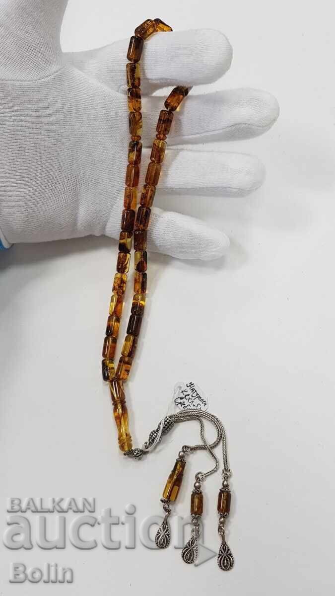 Оригинална броеница балтийски кехлибар сребро 33 бр. зърна - 7