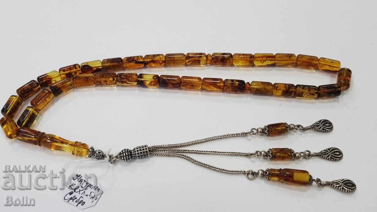 Αυθεντικό κομπολόι Βαλτικής κεχριμπάρι ασήμι 33 χάντρες