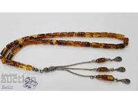 Оригинална броеница балтийски кехлибар сребро 33 бр. зърна