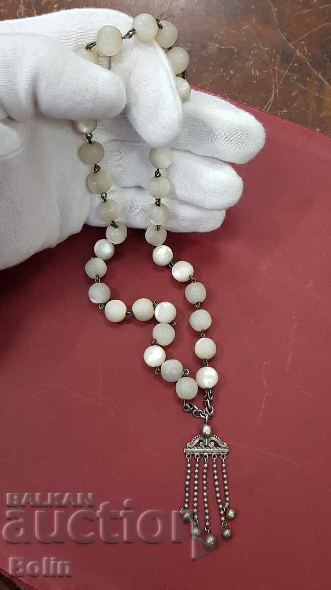 Σπάνιο συλλεκτικό κομπολόι από μαργαριτάρι ασήμι 33 χάντρες 20ος αιώνας - 5