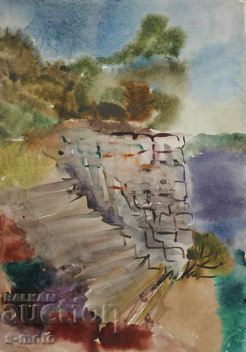 Veche acuarelă peisaj marin cu preț 300.00 BGN | € 153.39 Veche acuarelă peisaj marin cu preț 300.00 BGN | € 153.39