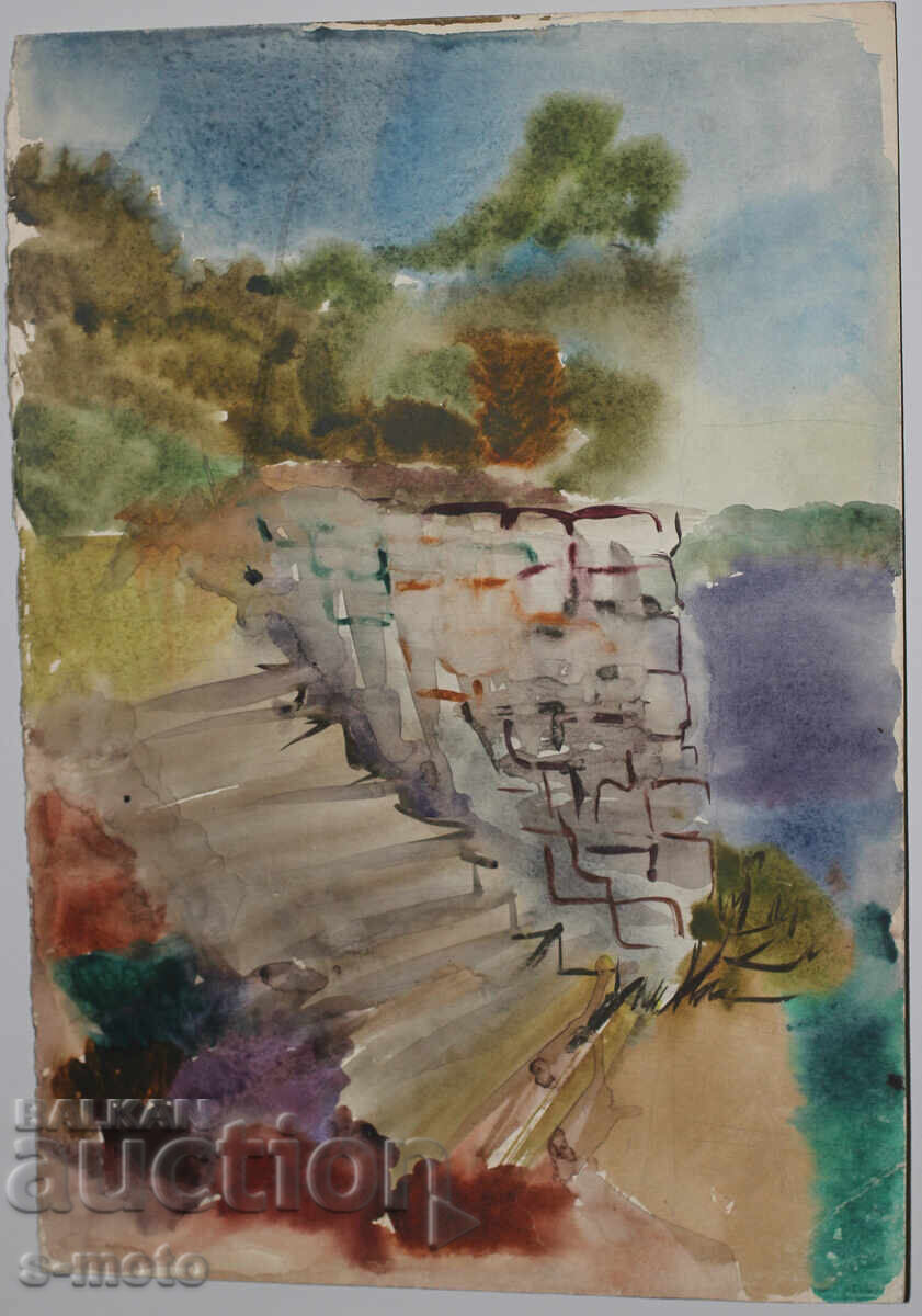 Licitație Veche acuarelă peisaj marin Licitație Veche acuarelă peisaj marin