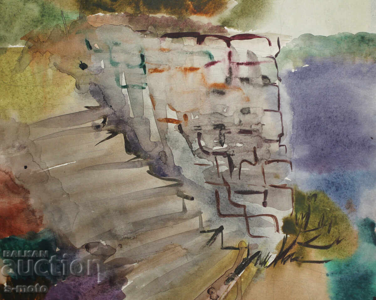 Veche acuarelă peisaj marin - 5 Veche acuarelă peisaj marin - 5