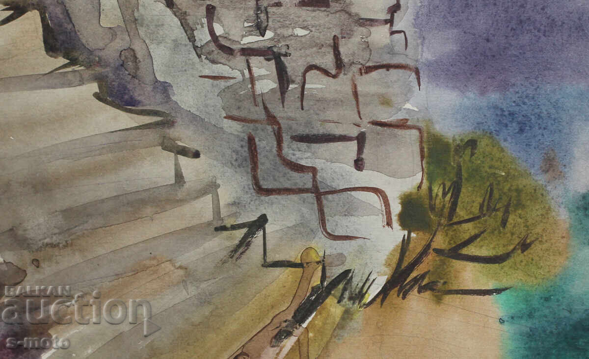 Veche acuarelă peisaj marin - 6 Veche acuarelă peisaj marin - 6