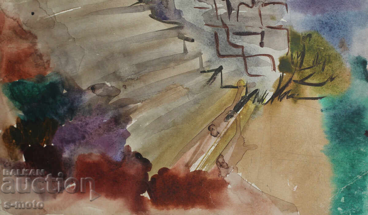 Veche acuarelă peisaj marin - 7 Veche acuarelă peisaj marin - 7