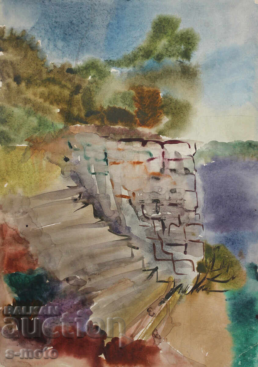 Veche acuarelă peisaj marin Veche acuarelă peisaj marin