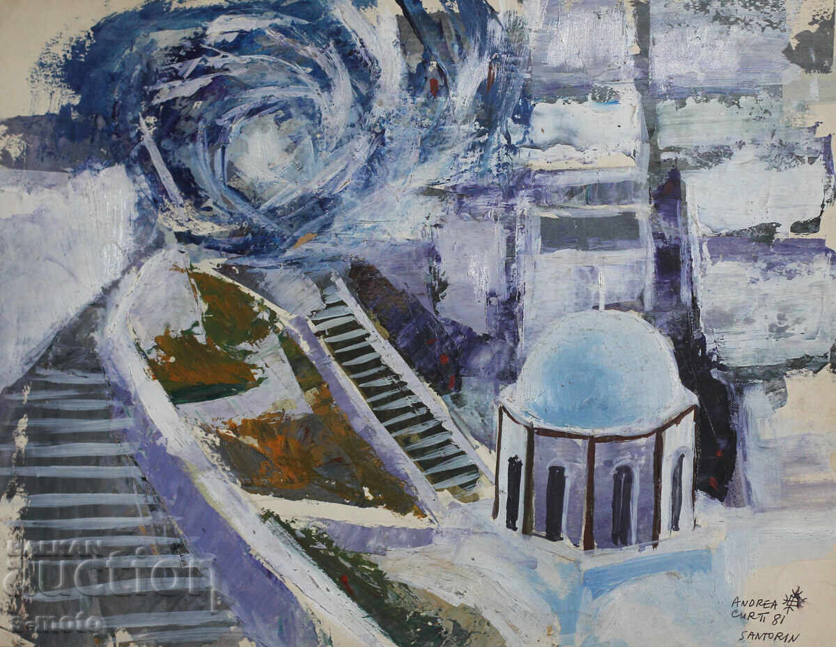 Tablou ulei Peisaj din Santorini 1981 cu preț 300.00 BGN | € 153.39