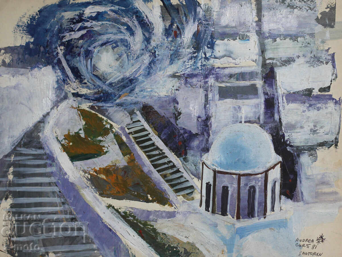 Tablou ulei Peisaj din Santorini 1981