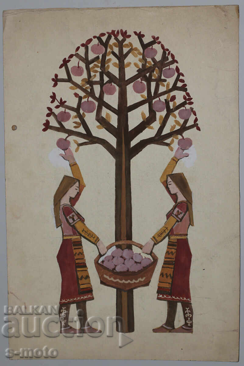 Аукцион Стара картина гваш жени в носия Аукцион Стара картина гваш жени в носия