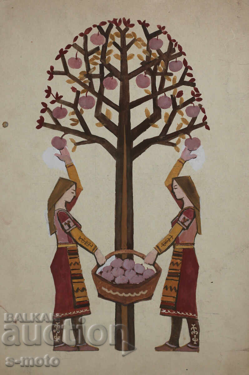 Доставка на Стара картина гваш жени в носия Доставка на Стара картина гваш жени в носия