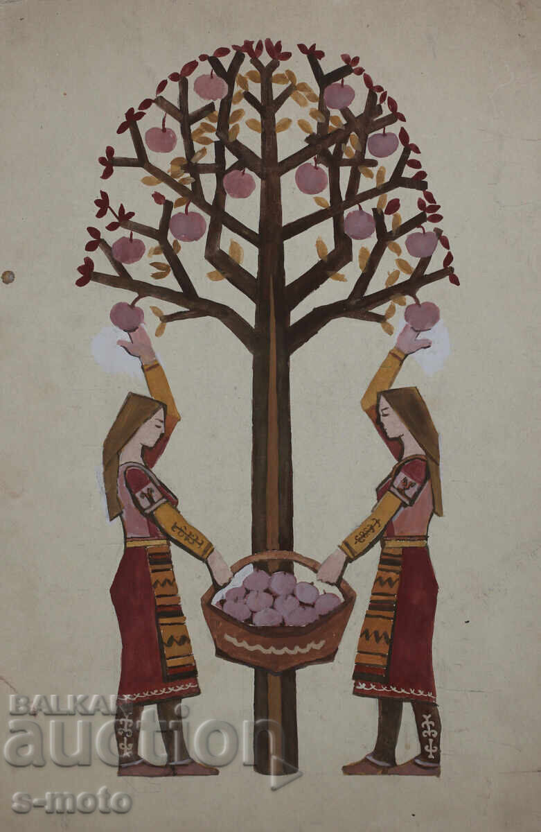 Стара картина гваш жени в носия Стара картина гваш жени в носия