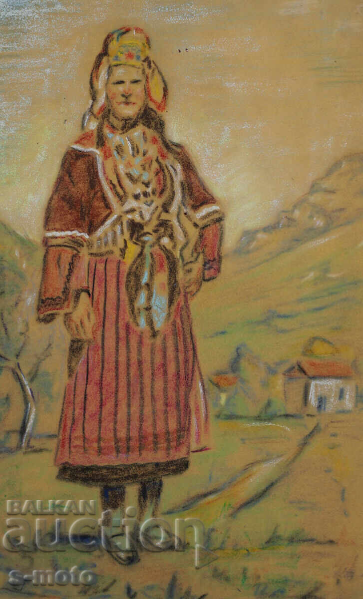 Old pastel painting portrait of a woman in traditional costume with price 250.00 BGN | € 127.82 Old pastel painting portrait of a woman in traditional costume with price 250.00 BGN | € 127.82