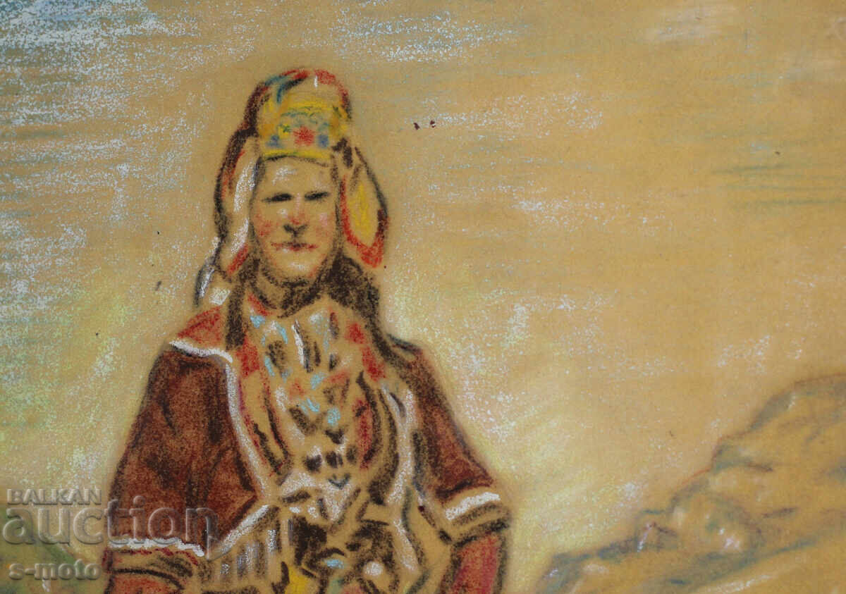Delivery of Old pastel painting portrait of a woman in traditional costume Delivery of Old pastel painting portrait of a woman in traditional costume