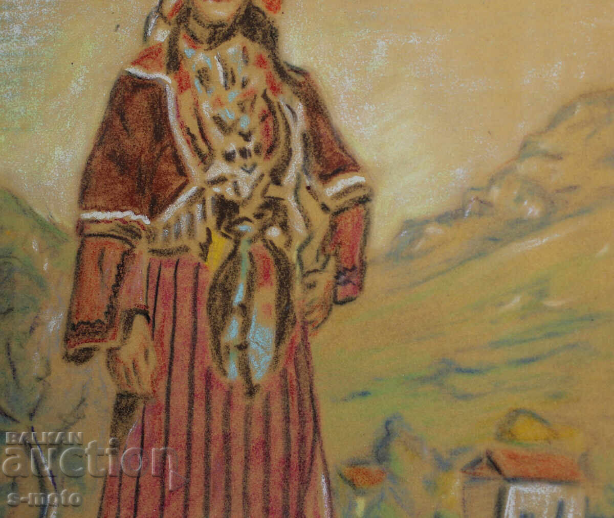 Old pastel painting portrait of a woman in traditional costume - 5 Old pastel painting portrait of a woman in traditional costume - 5