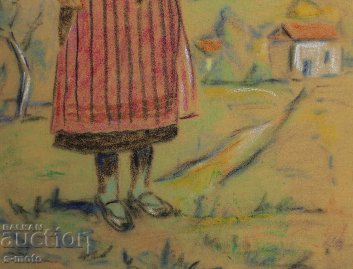 Old pastel painting portrait of a woman in traditional costume - 7 Old pastel painting portrait of a woman in traditional costume - 7