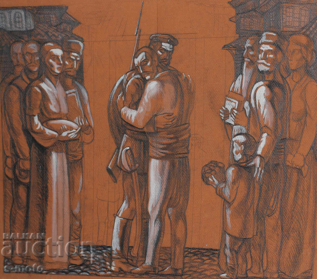 Σχέδιο με μολύβι / πορτρέτο με τέμπερα φιγούρες με τιμή 180.00 BGN | € 92.03