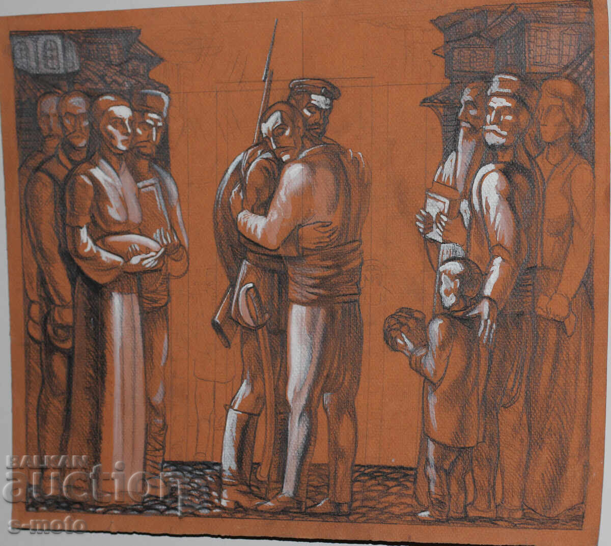 Δημοπρασία Σχέδιο με μολύβι / πορτρέτο με τέμπερα φιγούρες