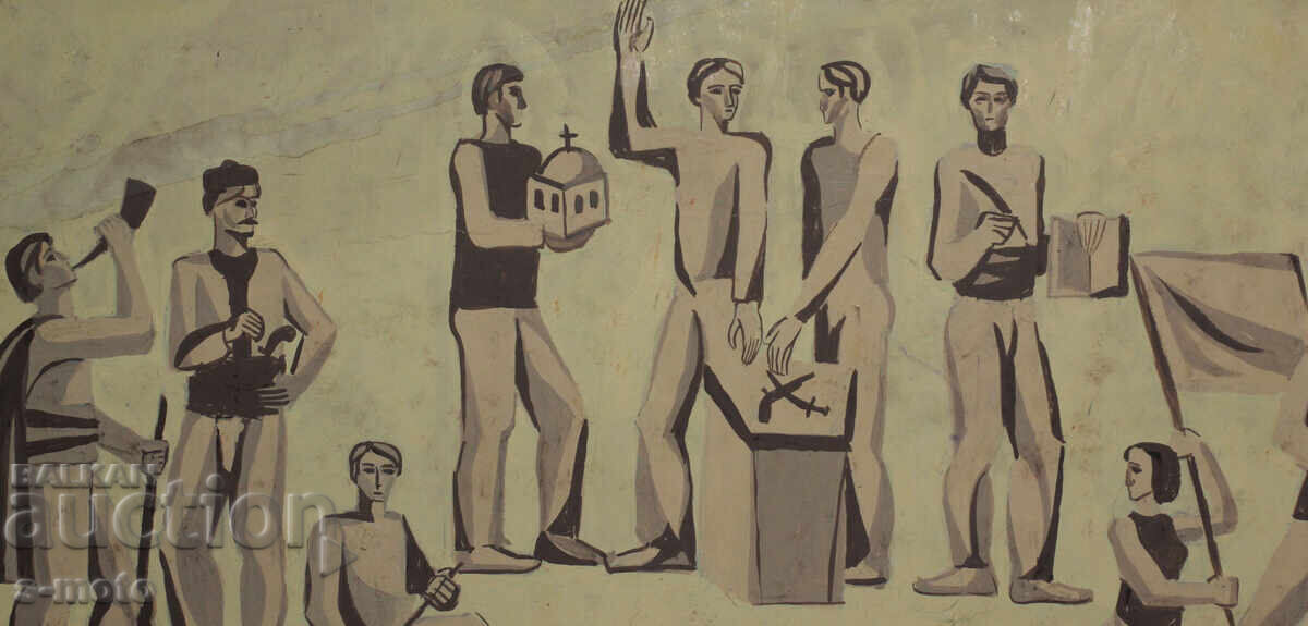 Tablou vechi guașă figuri - 6 Tablou vechi guașă figuri - 6