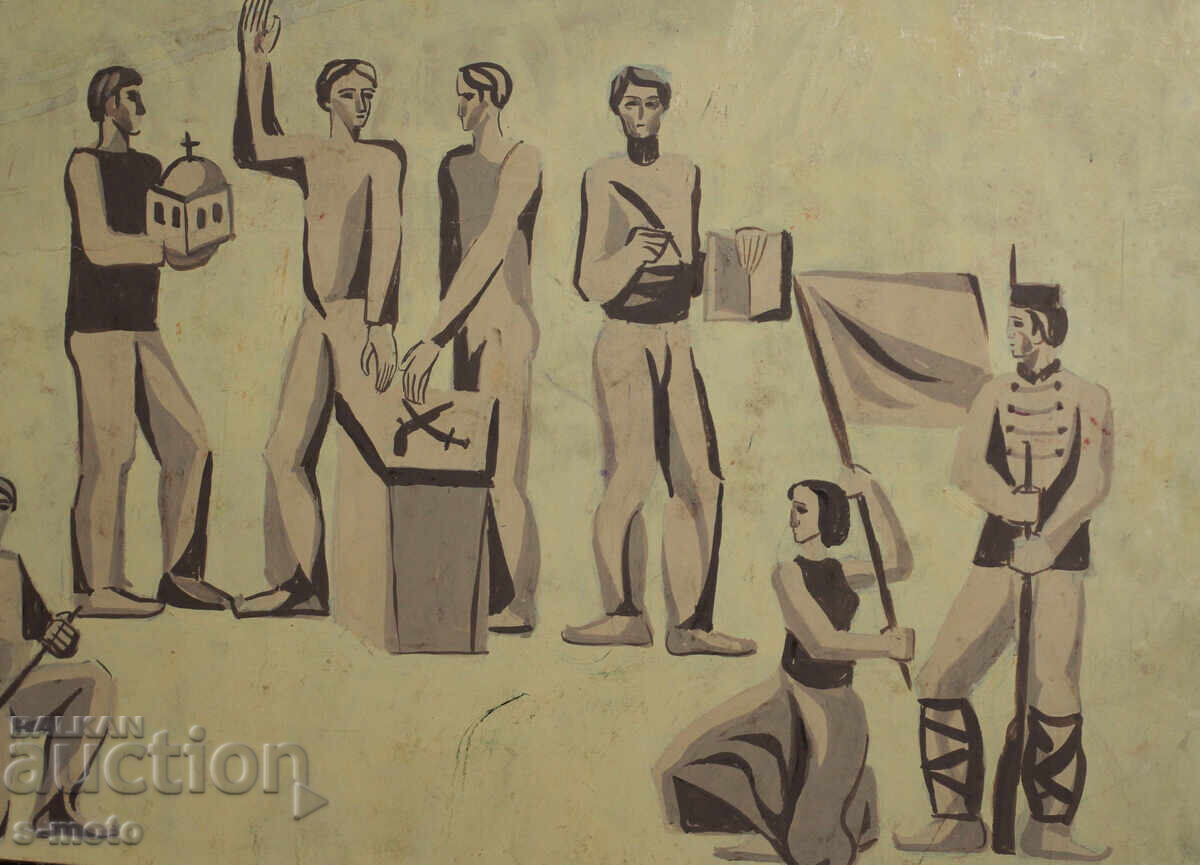 Tablou vechi guașă figuri - 7 Tablou vechi guașă figuri - 7