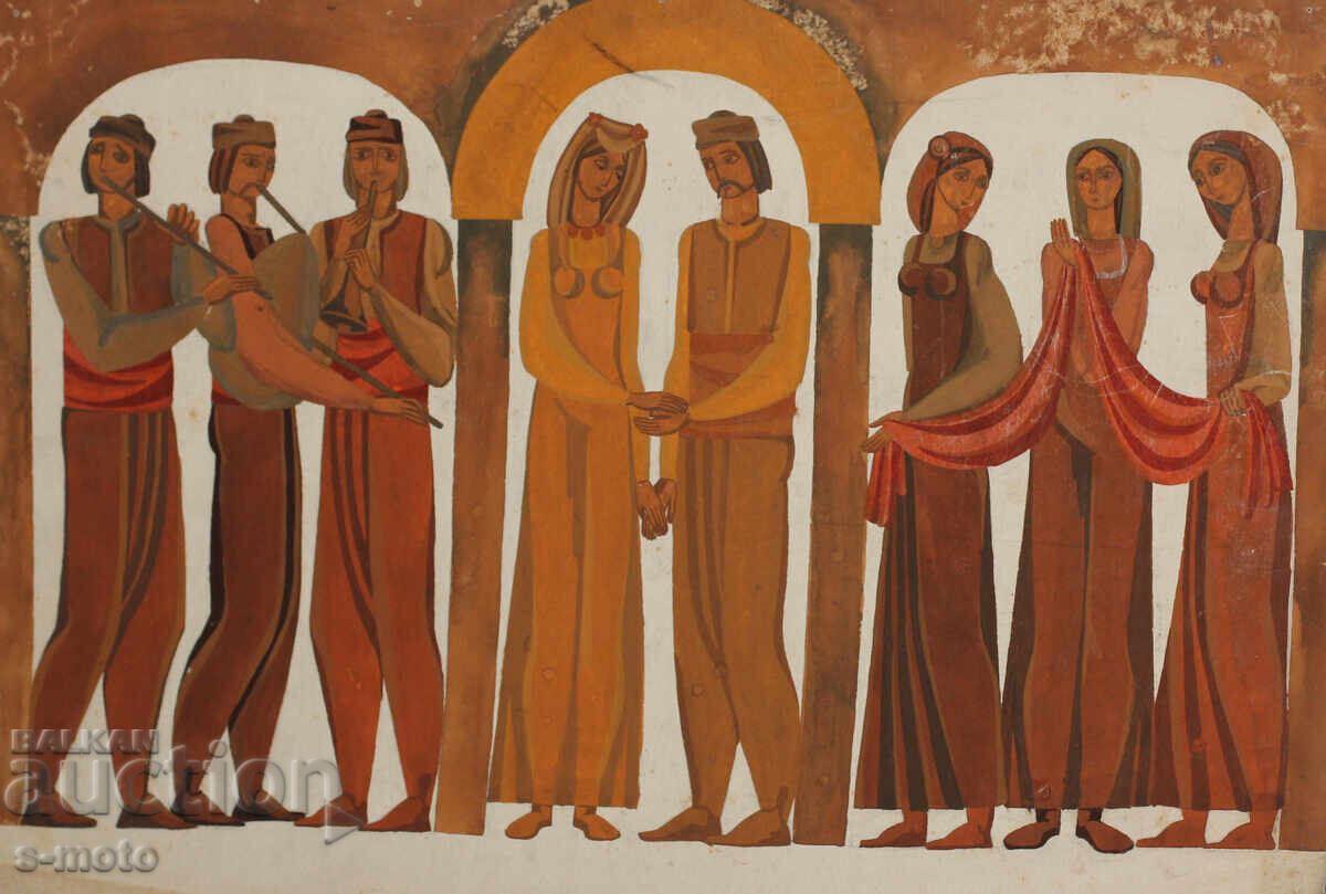 Παλαιός πίνακας τέμπερα γάμος με τιμή 260.00 BGN | € 132.94