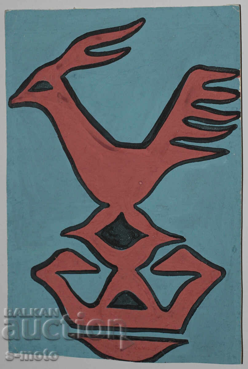 Δημοπρασία Παλαιό έργο γκουάς στυλιζαρισμένου πουλιού Δημοπρασία Παλαιό έργο γκουάς στυλιζαρισμένου πουλιού