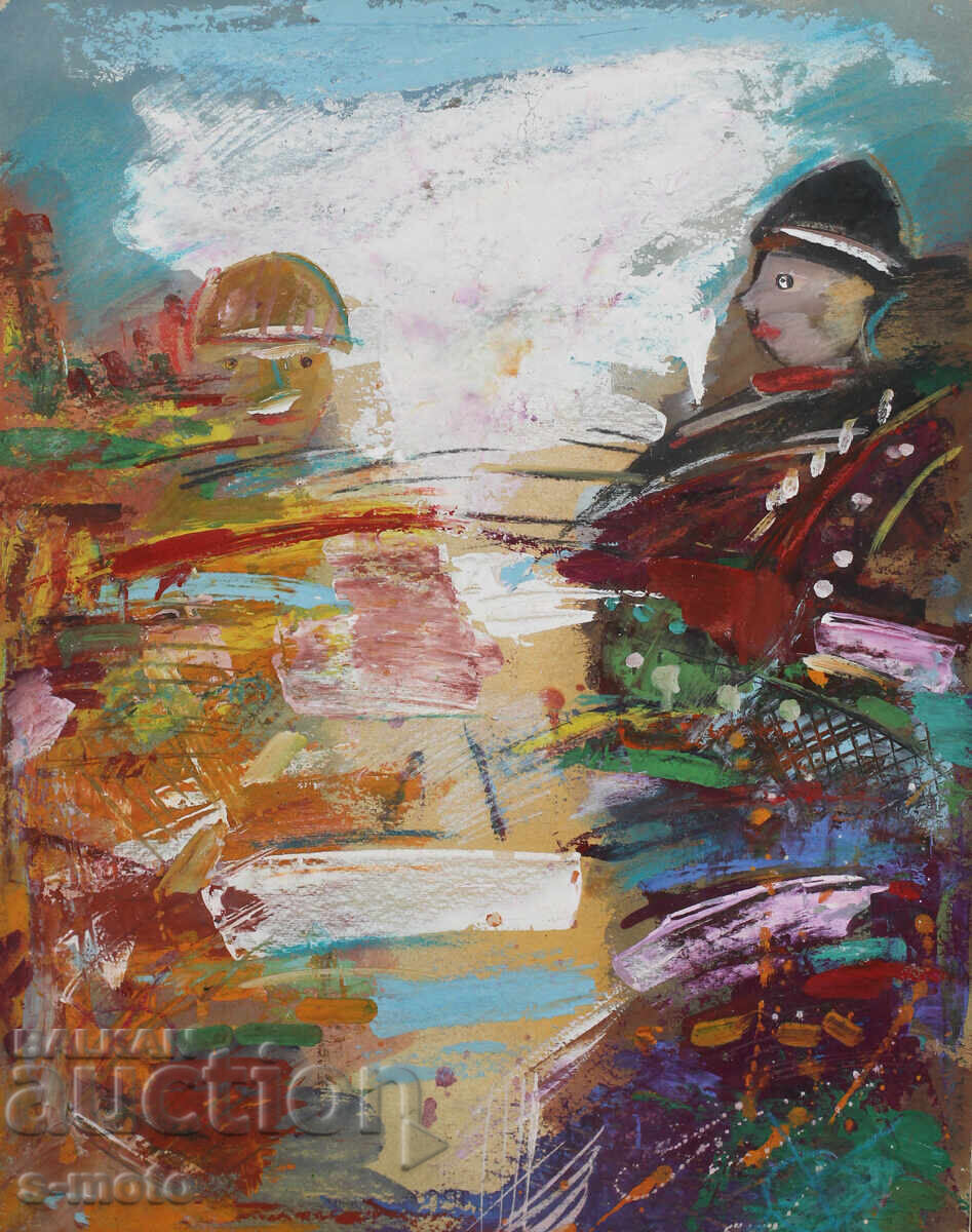 Τέμπερα χρώματα πίνακας αφηρημένο πορτρέτο με τιμή 250.00 BGN | € 127.82 Τέμπερα χρώματα πίνακας αφηρημένο πορτρέτο με τιμή 250.00 BGN | € 127.82