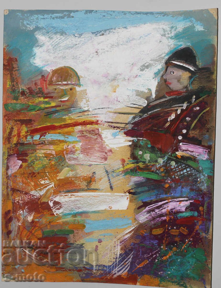 Δημοπρασία Τέμπερα χρώματα πίνακας αφηρημένο πορτρέτο Δημοπρασία Τέμπερα χρώματα πίνακας αφηρημένο πορτρέτο