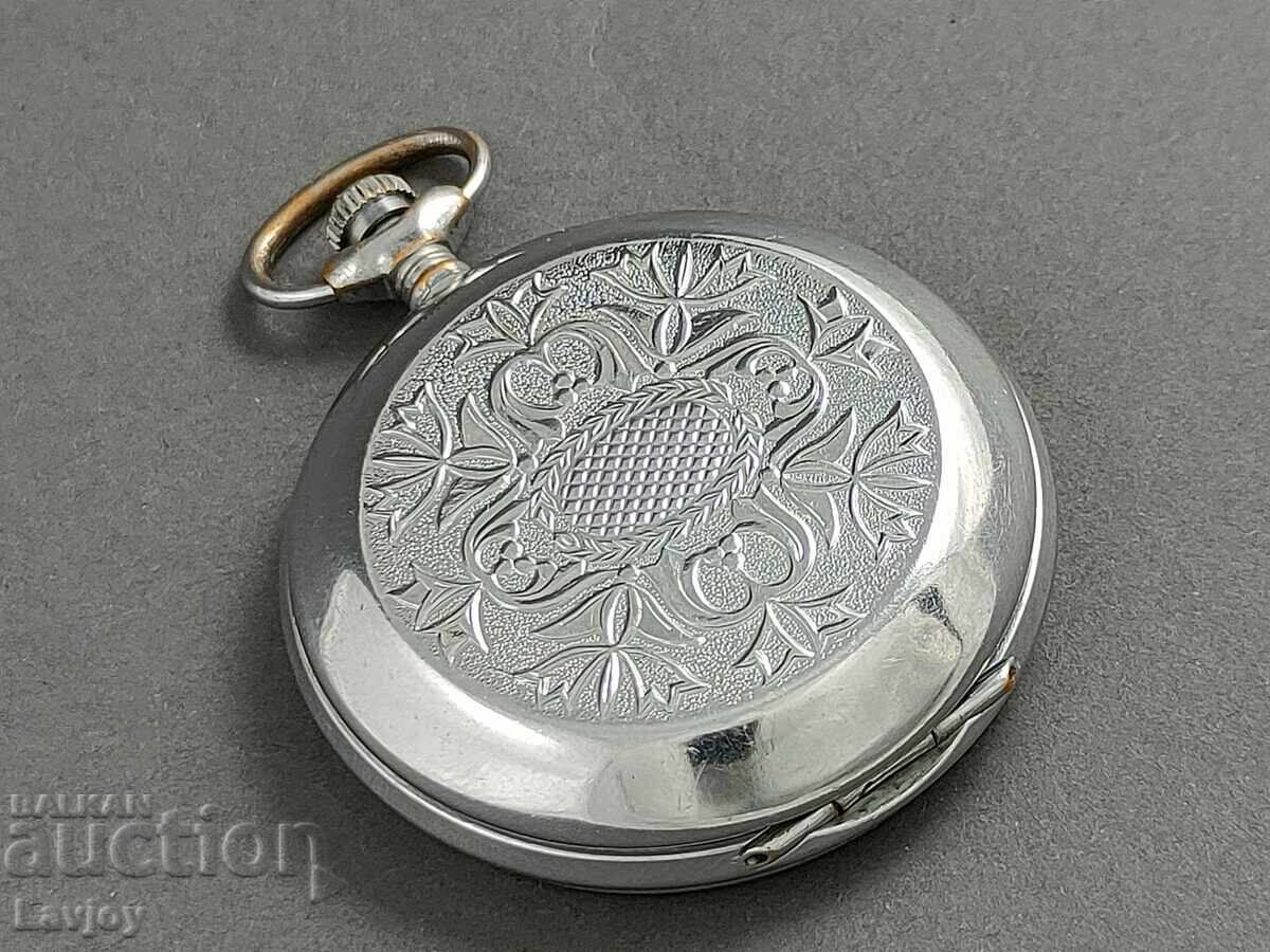 Auction  Pocket watch with cover Molnija rare dial