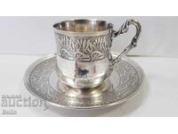 Ceșcuță elegantă de argint cu farfurioară Franța, sfârșitul secolului al XIX-lea
