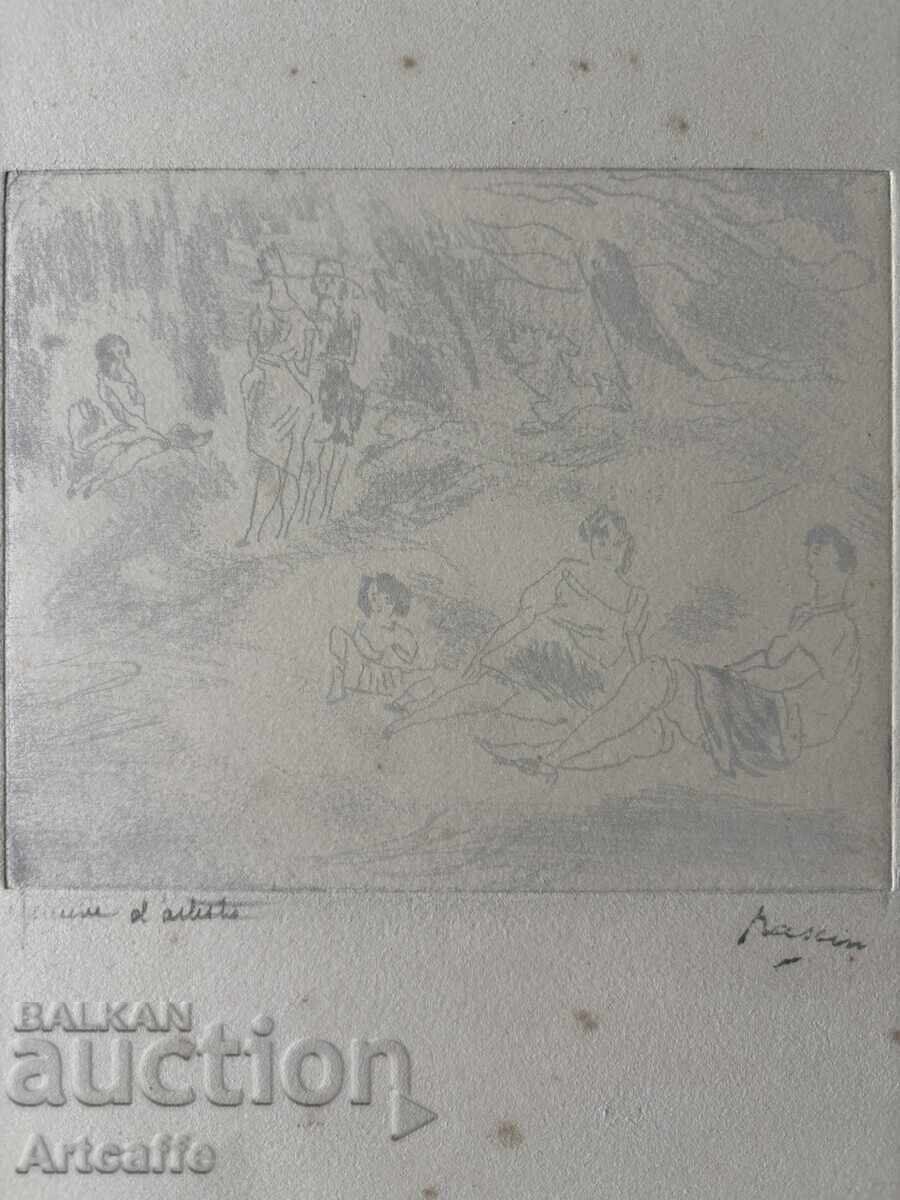 Жул Паскин-оригинална графика верни му офорт,1929 - 7 Жул Паскин-оригинална графика верни му офорт,1929 - 7