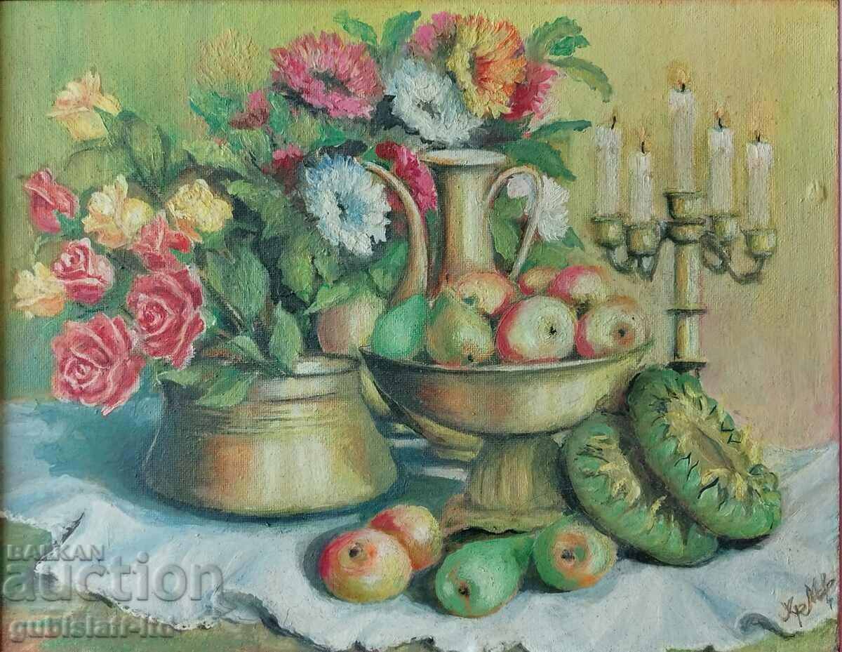 Картина, натюрморт, худ. Хр. М., 1970-те год. с цена 310.00 лв. | € 158.50