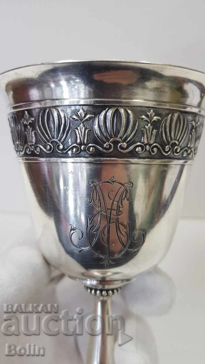 Топ колекционна сребърна руска царска чаша за вино 84 пр 19в - 5