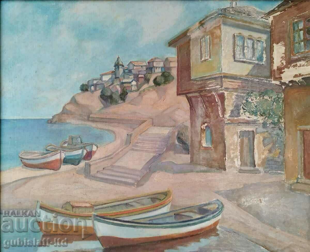 Ζωγραφική, Nessebar, θάλασσα, βάρκες, 1990 με τιμή 150.00 BGN | € 76.69 Ζωγραφική, Nessebar, θάλασσα, βάρκες, 1990 με τιμή 150.00 BGN | € 76.69