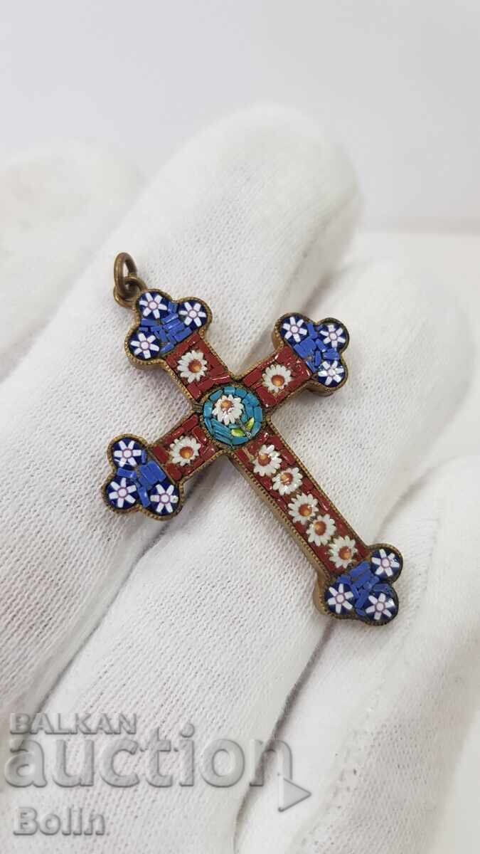 Κορυφαίος συλλεκτικός σταυρός με μωσαϊκό Ιταλία - Βενετία τέλη του 19ου αιώνα - 5