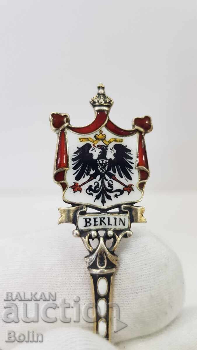 Δημοπρασία Μοναδικά όμορφη ασημένια κουταλάκι ζωγραφισμένου σμάλτου, τέλη 19ου αιώνα