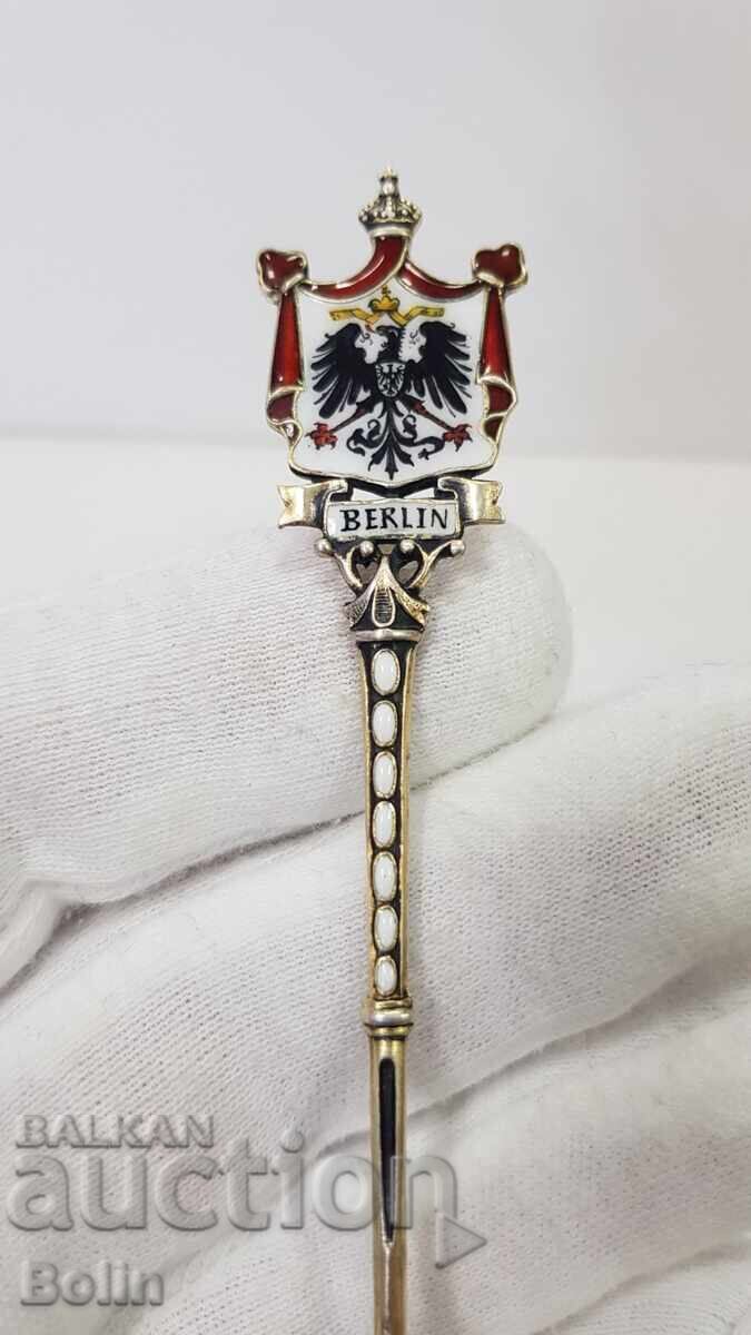 Παράδοση Μοναδικά όμορφη ασημένια κουταλάκι ζωγραφισμένου σμάλτου, τέλη 19ου αιώνα