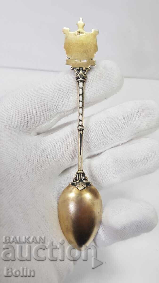 Μοναδικά όμορφη ασημένια κουταλάκι ζωγραφισμένου σμάλτου, τέλη 19ου αιώνα - 5