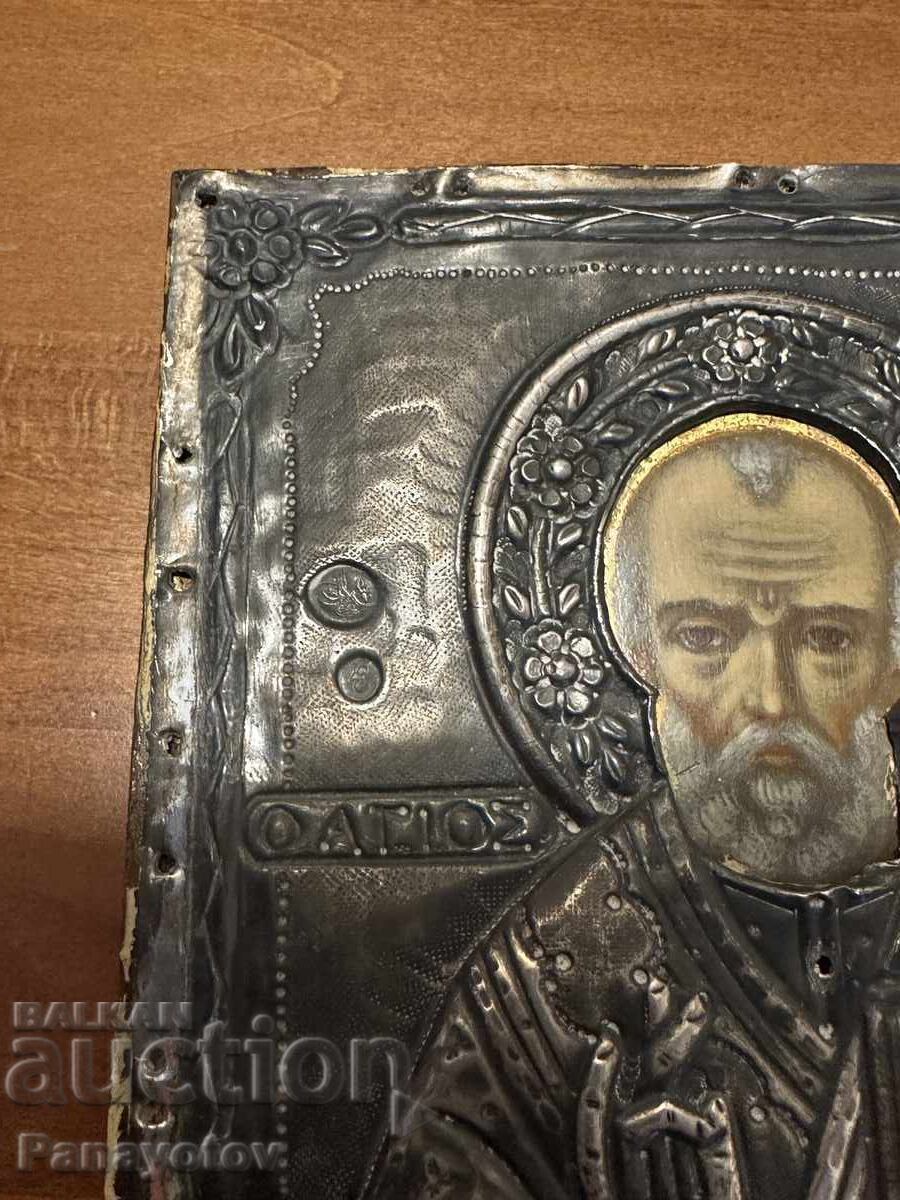 ICONĂ DE CASĂ SF. NICOLAE ARGINTATĂ CONSTANTINOPOL 19 SECOL cu preț 1850.00 BGN | € 945.89