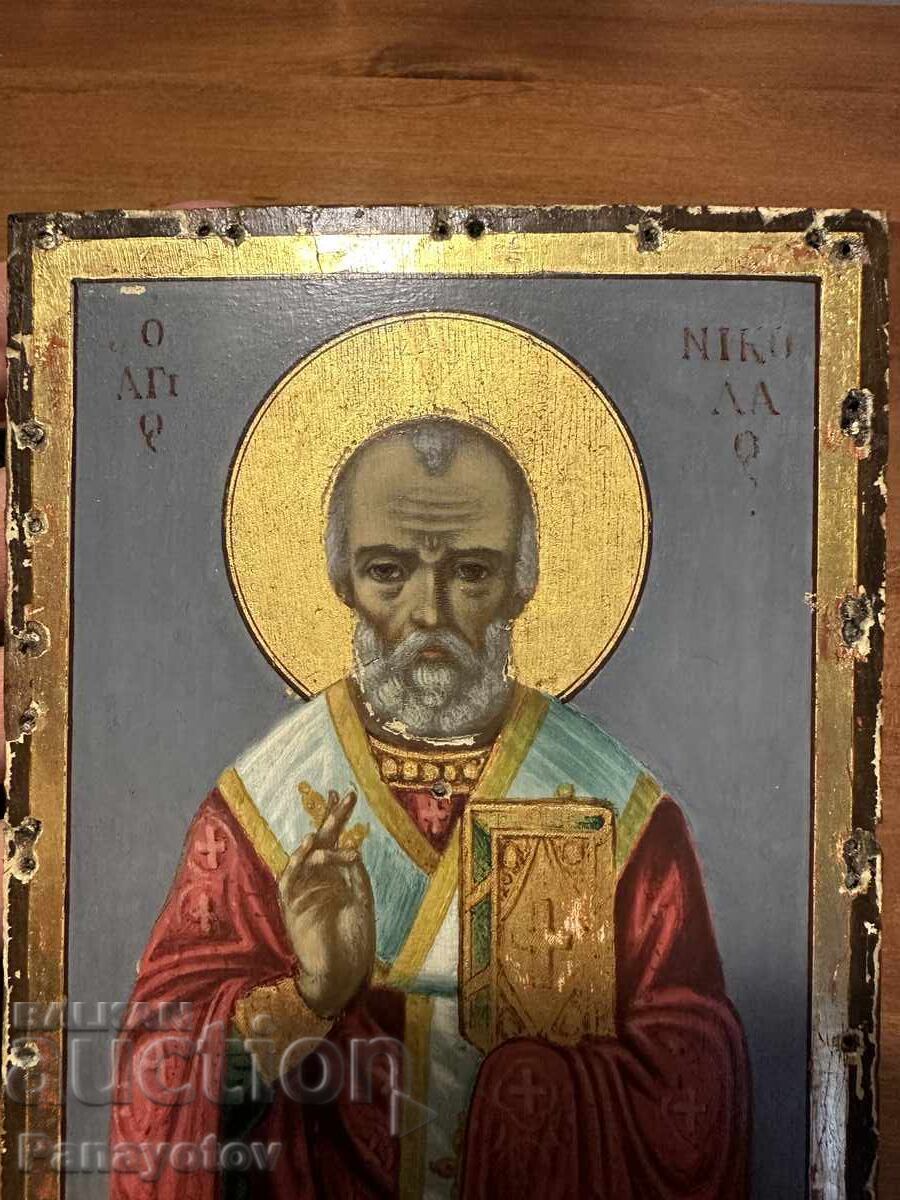 ICONĂ DE CASĂ SF. NICOLAE ARGINTATĂ CONSTANTINOPOL 19 SECOL - 5