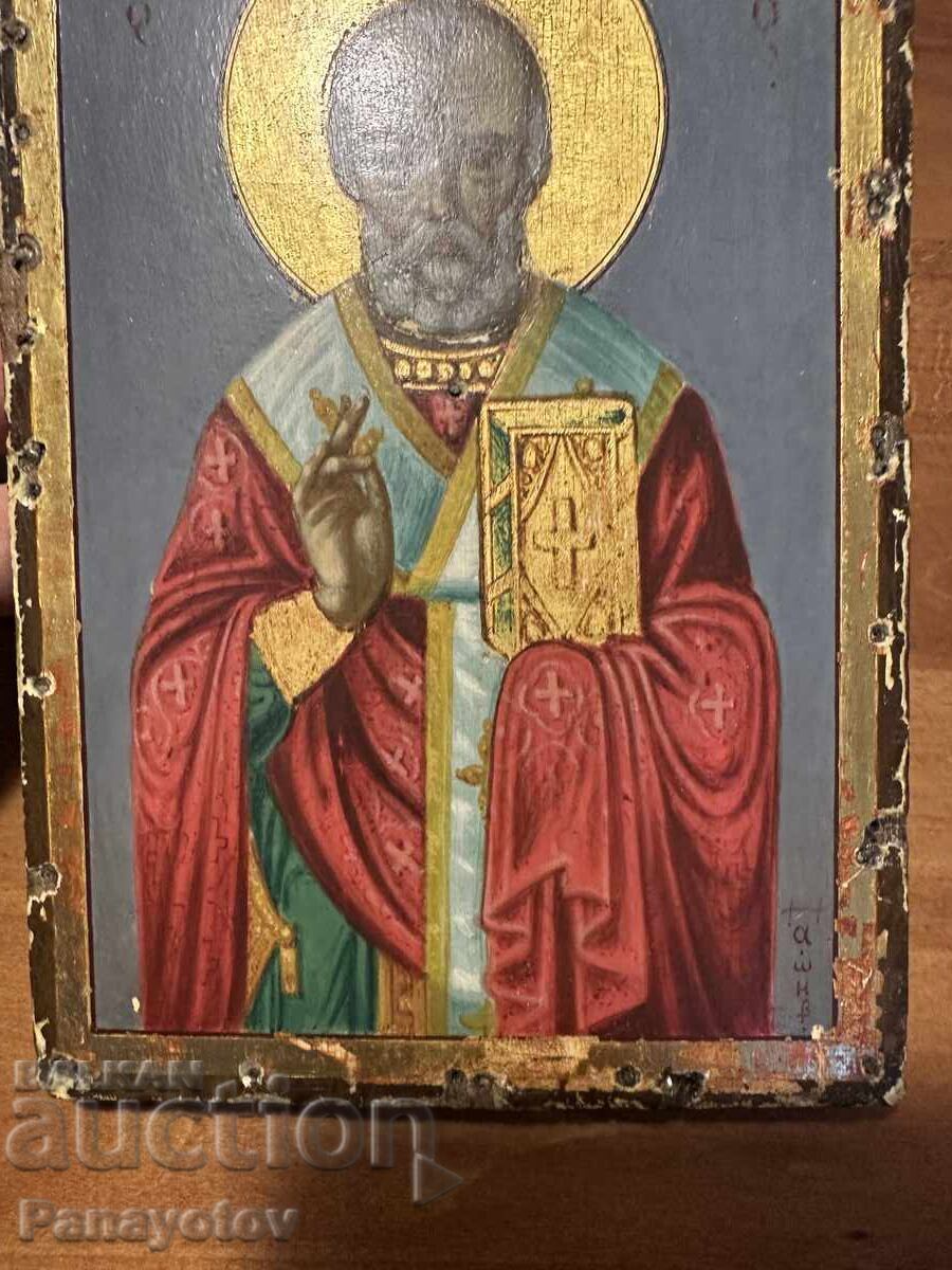 ICONĂ DE CASĂ SF. NICOLAE ARGINTATĂ CONSTANTINOPOL 19 SECOL - 6