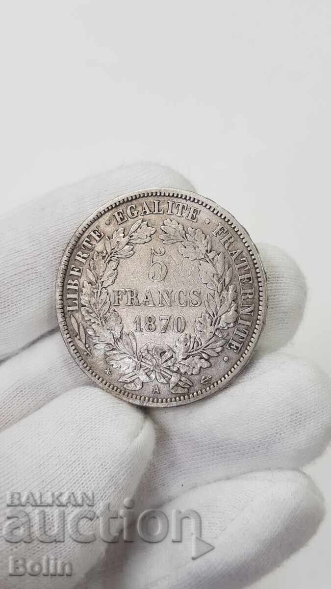 Monedă rară de argint 5 franci 1870 Ceres Franța - 6 Monedă rară de argint 5 franci 1870 Ceres Franța - 6