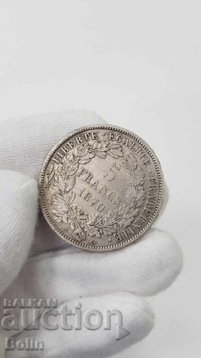 Monedă rară de argint 5 franci 1870 Ceres Franța - 7 Monedă rară de argint 5 franci 1870 Ceres Franța - 7