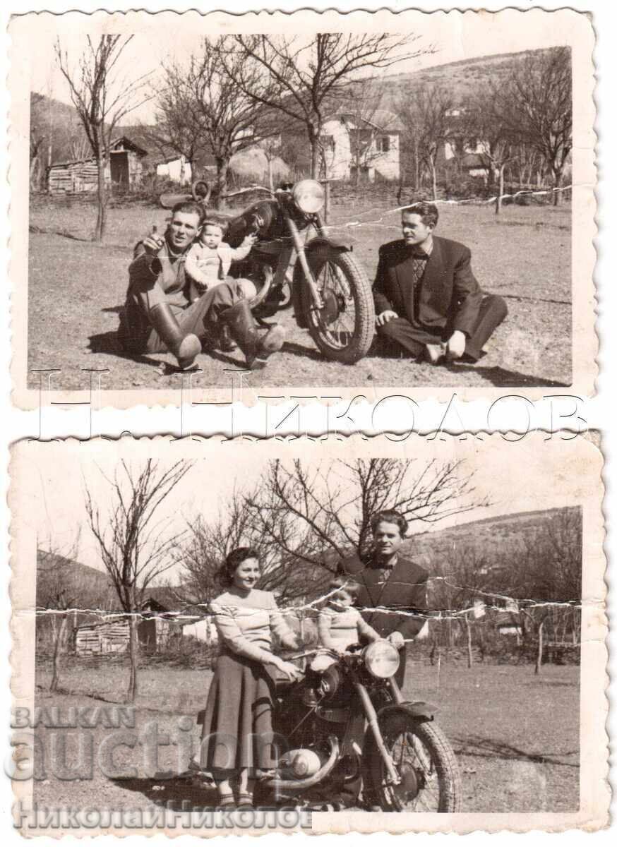 2 small old photos of a trip with a D728 motorcycle engine