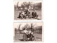 2 small old photos of a trip with a D728 motorcycle engine