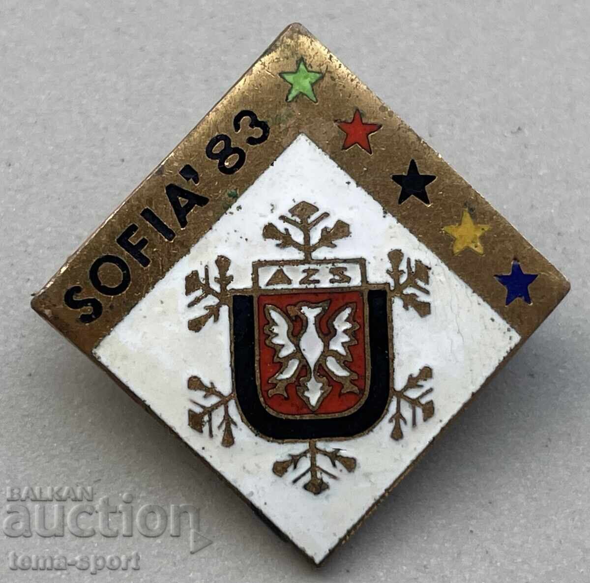 1520 България Полша знак зимна Универсиада София 1983г Емайл